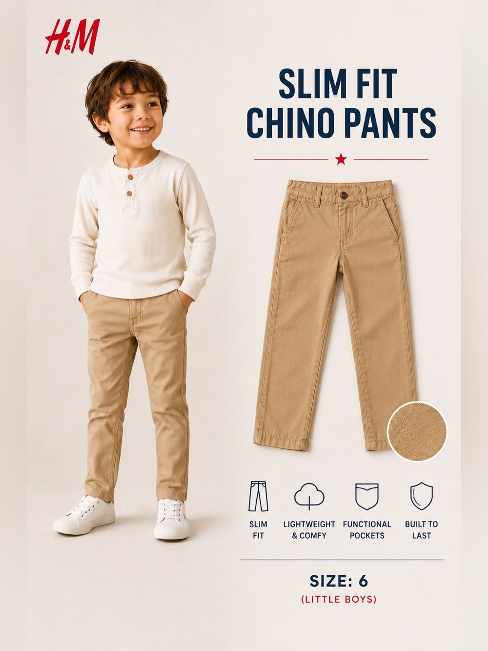 H&M Beige/Tan Elastic Waist Kids' Chinos